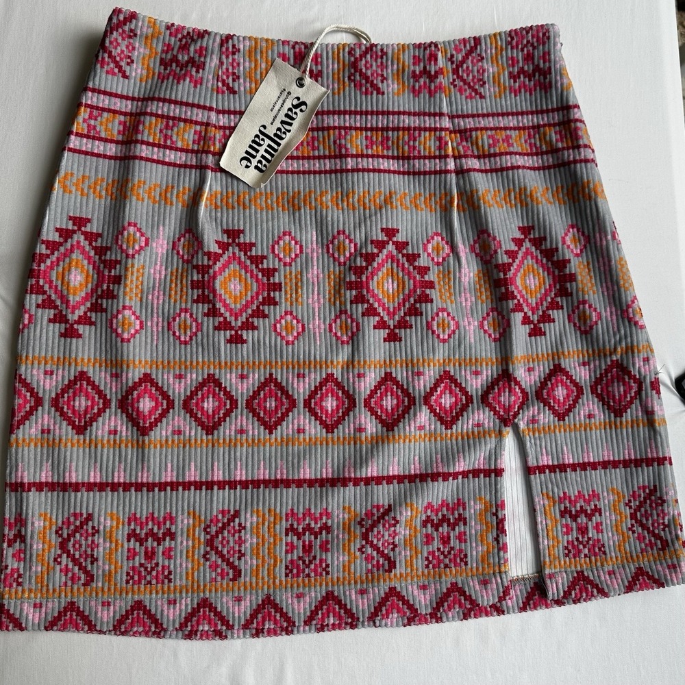Women's Savanna Jane Corduroy Pink Grey Orange Aztec Mini Skirt Medium 6 - 8 New